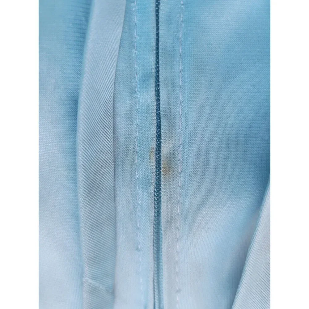 Vintage 70s Maxi Dress Baby Blue Nightgown Ruffles‎ Tie Waist Size M V Neck